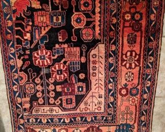 Vintage Persian Malayer sampler rug, hand-woven, 100% wool face, measures 3" 4" x 4' 2". 