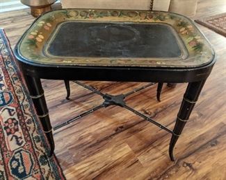 Vintage hand-painted faux bamboo tray table, with stretcher.