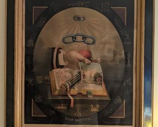 Antique Masons print, in period correct gilt/painted wooden frame.