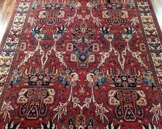 Vintage Persian Bahktiari rug, hand-woven, 100% wool face, measures 10" 9" x 7' 3". 