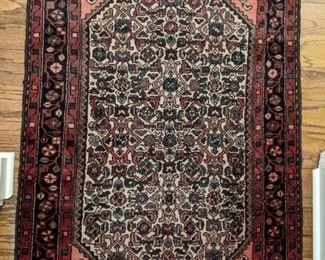 Vintage Persian Lillihan Sarouk rug, hand-woven, 100% wool face, measures 3" 4" x 4' 10". 