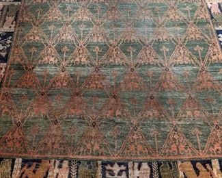 Vintage Turkish Oushak rug, hand-woven, 100% wool face, measures 8" 6" x 10' 3". 