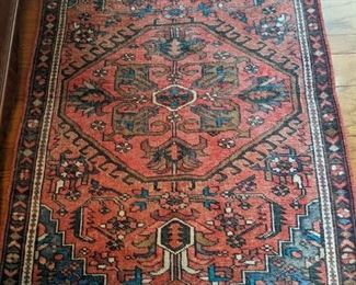 Vintage Persian Karachi rug, hand-woven, 100% wool face, measures 3" 6" x 5' 1". 