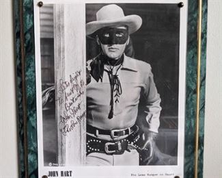 Framed/autographed "Lone Ranger" publicity photo, of John Hart.
