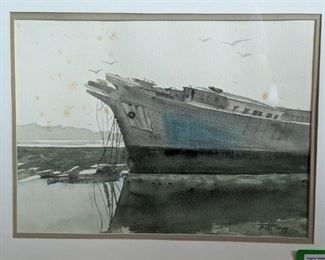 Nicely framed/matted original watercolor "Wiscasset Hulk", signed R. W. Bragg.                                                        Robert W. Bragg, American, 1914-2002
