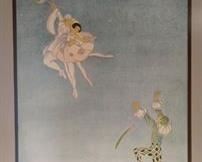 Vintage lithograph on silver metallic paper, by Phyllis Emmerson, "The Escape”.