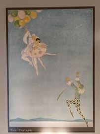 Vintage lithograph on silver metallic paper, by Phyllis Emmerson, "The Escape”.