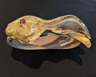 1985 Christopher Ross massive 24K gold plate rabbit belt buckle, with pink leather belt - just in time for Easter!