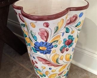 Hand-painted Italian ceramic umbrella stand.
