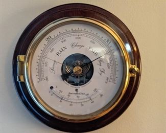 Abercrombie & Fitch Mahogany/Brass Wall Barometer.