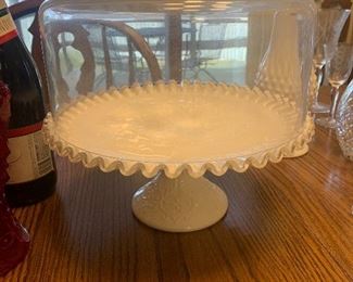Fenton ruffled cake plate with glass cover. 
