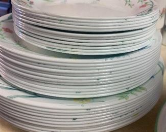 Discontinued Corelle “My Garden” setting for 12.  Missing 1 dinner plate. 