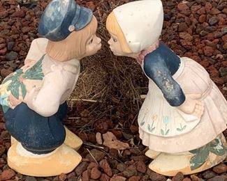 24” Kissing Dutch Ceramic Garden Statues. 