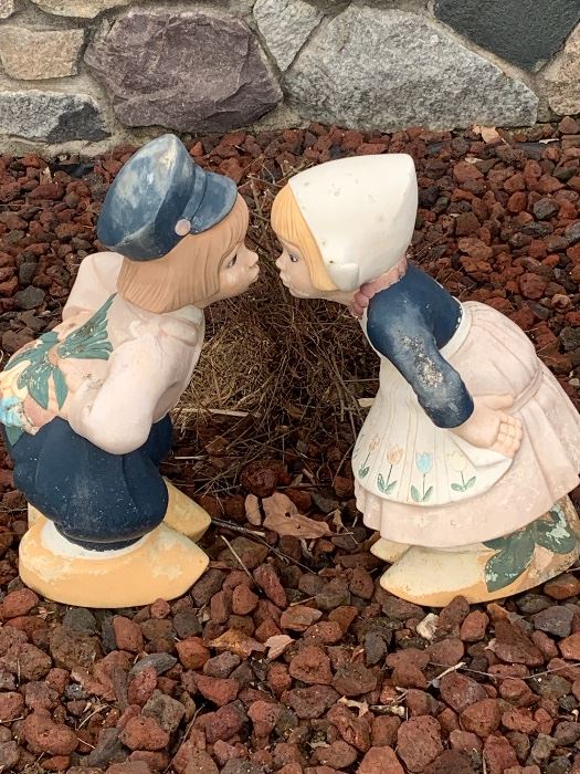 24” Kissing Dutch Ceramic Garden Statues. 
