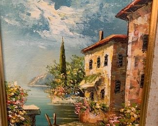 Rossini Mediterranean Oil Painting appx 12” w/o frame.  