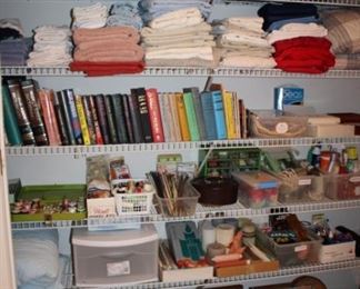 LINENS, THROW PILLOWS, BOOKS, SEWING NOTIONS, CANDLES