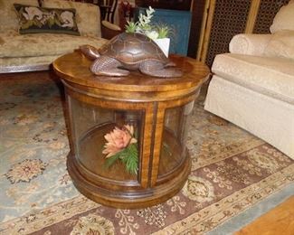 Round Coffee Table/Curio Cabinet with Curved Glass Sides
