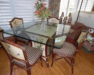 4 Cane Chairs with painted details.