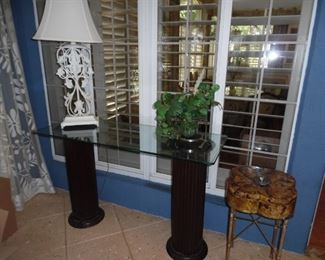 Entry/Sofa Table. 2 Column base with Glass Top