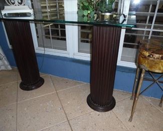 Wood Columns, Plate Glass Top Table