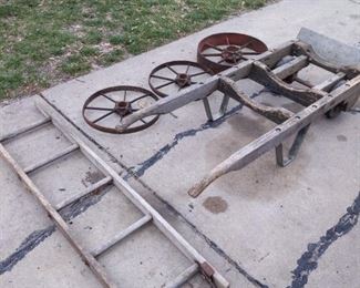 Antique Hand Truck, Wheels, and Ladder