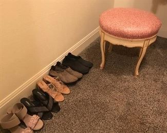 Designer shoes and a French Provincial swivel top stool  