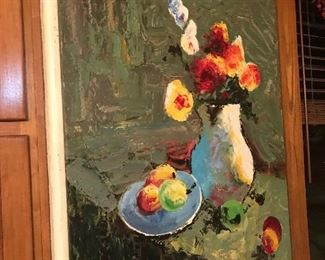 Large painted floral on canvas, nice vivid colors! 