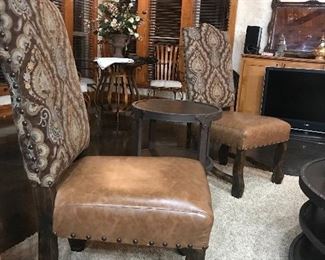 Pair leather bottom side chairs