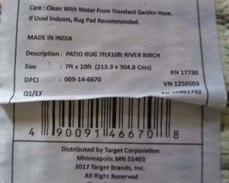 label for Indoor/Outdoor rug, made in India