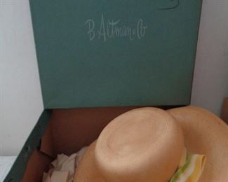 B. Altman and Co vintage hat box and straw hat