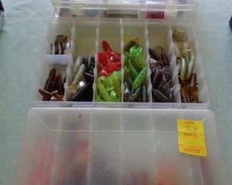 fishing worms and tackle boxes