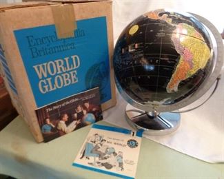 vintage World Globe and box and 33 record