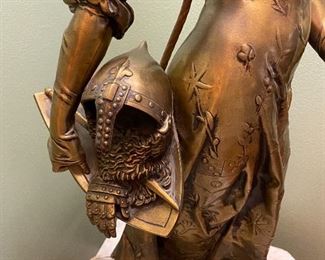 Henri Ple signed bronze Joan of Arc lamp