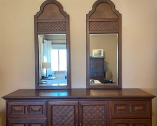 Mid Century Ricardo Lynn custom bedroom furniture in dark stained teak wood