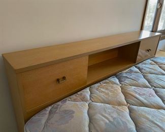 1950’s Full Size headboard with sliding door compartments.  Shown with a Queen Size mattress set which will be sold separately 