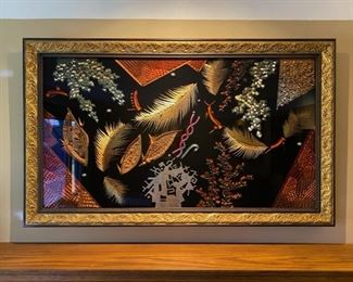 Large collection of Original Plexiglass art works by local artist Richard “Dick” T. Brewer.  Each piece is carved with a 21,000 RPM die grinder to mine abstract images, and the wall hanging pieces are finished with automobile lacquer.  This piece is framed 48”W x 29”T