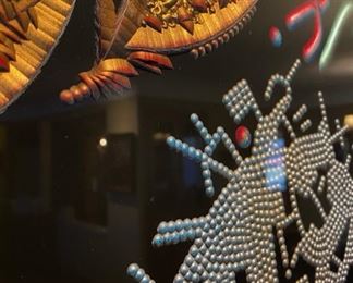 Large collection of Original Plexiglass art works by local artist Richard “Dick” T. Brewer.  Each piece is carved with a 21,000 RPM die grinder to mine abstract images, and the wall hanging pieces are finished with automobile lacquer.  This piece is framed 48”W x 29”T