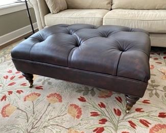 Ethan Allen “Anton” tall ottoman in Omni Brown leather