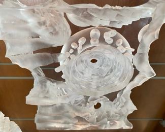 Large collection of Original Plexiglass art works by local artist Richard “Dick” T. Brewer.  Each piece is carved with a 21,000 RPM die grinder to mine abstract images, and the wall hanging pieces are finished with automobile lacquer.  The “cube” is a 2 1/2” square, and the taller piece is 7”Tx6”W