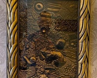 Large collection of Original Plexiglass art works by local artist Richard “Dick” T. Brewer.  Each piece is carved with a 21,000 RPM die grinder to mine abstract images, and the wall hanging pieces are finished with automobile lacquer.  This piece is 14 1/2”Wx18 1/2”T