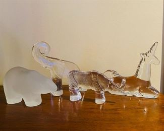 Vintage Viking Glass Polar Bear and Kosta Boda Elephant, Rhino and Unicorn
