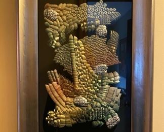 Large collection of Original Plexiglass art works by local artist Richard “Dick” T. Brewer.  Each piece is carved with a 21,000 RPM die grinder to mine abstract images, and the wall hanging pieces are finished with automobile lacquer.  This piece is 13 1/2”Wx19”T