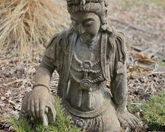 Incredible vintage 32” tall concrete garden Lotus Buddha