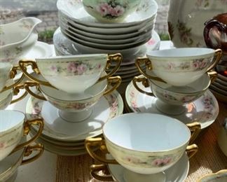 Antique Rosenthal double handled creamed soup/broth cups with saucers