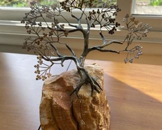 Vintage Brutalist bronze Bonsai Tree sculpture 