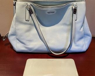 Very nice selection of newer Coach handbags and wallets, including this “Madison” Ice Blue handbag
