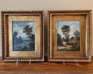 Pair of antique original oils on copper plate by Van Thoren, signed