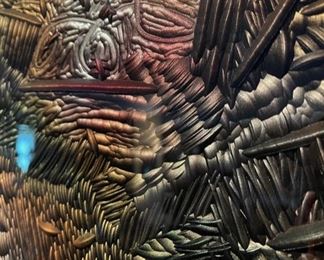 Large collection of Original Plexiglass art works by local artist Richard “Dick” T. Brewer.  Each piece is carved with a 21,000 RPM die grinder to mine abstract images, and the wall hanging pieces are finished with automobile lacquer.  This piece is 20 1/2”Wx25 1/2”T