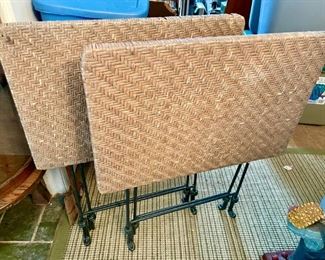 Vintage  1950's Wicker and Cast Iron Folding Tables