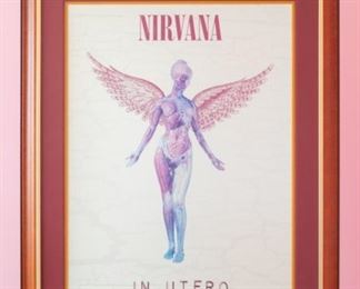 Vintage NIRVANA "In Utero" PROMO POSTER 1993 DGC Sub Pop, Geffen Records. Professionally framed by Sherman Gallery, Venice, California.  Artwork under mat board is larger than what is visible. Visible artwork measures 23 ½" x 32 ½”. Frame measures  33 ⅝" x 42 ⅝". 